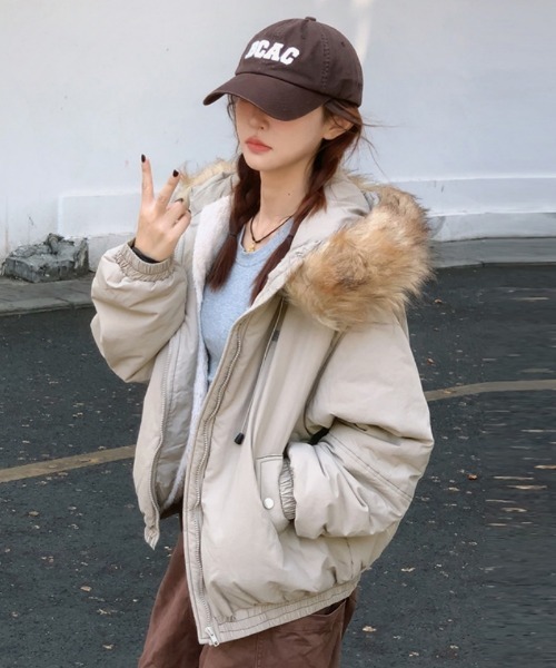 ダウンコート ダウンジャケット 裏ボア フェイクファーフード付き