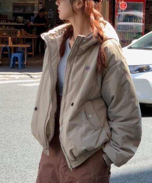 ダウンコート ダウンジャケット 裏ボア フェイクファーフード付き