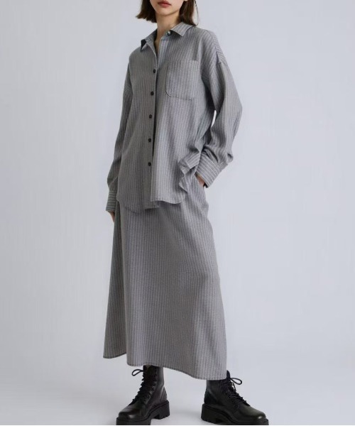FINEnough セットアップ ストライプシャツ＋スカート上下セット