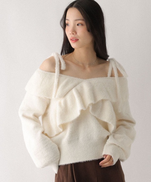 Heather（ヘザー） ニット セーター 2WAYラッフルフリルニット 636806