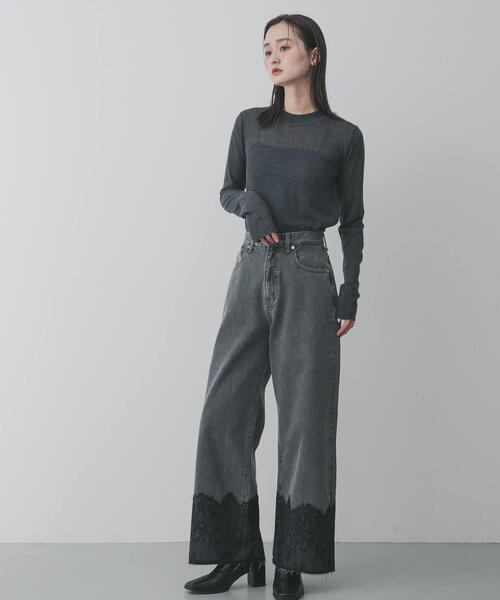 本日限定¥11500→2500円OFF！レースドッキングデザインデニム モネピネ SENSE OF PLACE by URBAN RESEARCH ワイドパンツ ジーンズ デニム