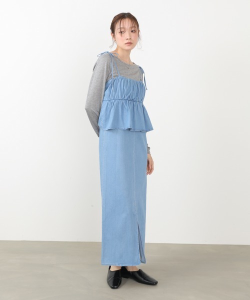 デニム調 キャミワンピース ホルターネック ギャザー BAB（バブ） ワンピース 「選べるサイズ展開」デニムペプラムギャザー