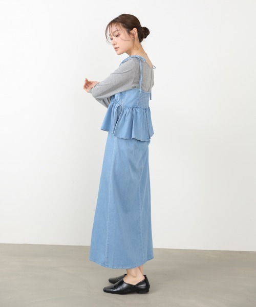 BAB（バブ） ワンピース 「選べるサイズ展開」デニムペプラムギャザー