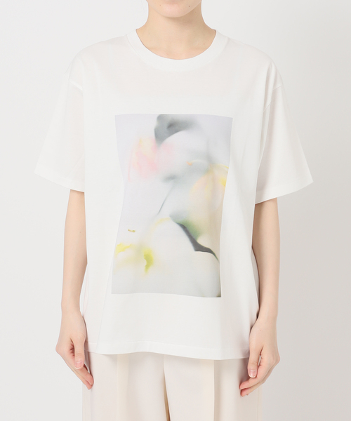 NOBLE タグ付き ホワイトフラワープリントTシャツ 現行デザイン NOBLE（ノーブル） tシャツ 半袖 フラワーフォトプリントT レディース