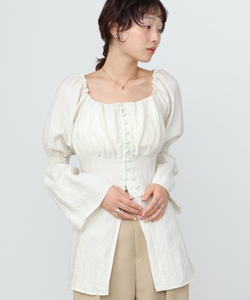 00s 超希少 LIZLISA パワネ×起毛 ビスチェ風フリルチュニック 姫カジ BAB（バブ） tシャツ チェック前開きビスチェ風チュニック レディース