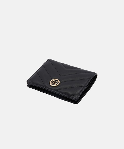 二つ折り財布 財布 Mロゴ Vステッチ 二つ折りミニ財布 コンパクトウォレット レディースの画像