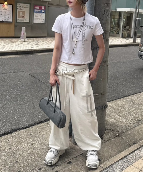 ワイドパンツ スウェットパンツ ジャージ 「nmtc+」cross studs sweat