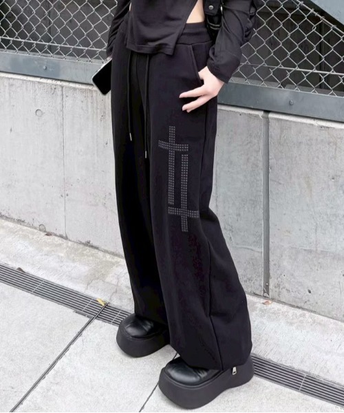 ワイドパンツ スウェットパンツ ジャージ 「nmtc+」cross studs sweat