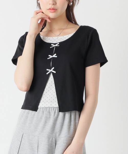 Honeys（ハニーズ） tシャツ 半袖 リボンレイヤードトップス