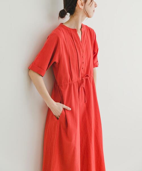 「ITEMS URBANRESEARCH」 半袖ワンピース FREE レッド レディース_画像3