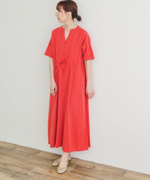 「ITEMS URBANRESEARCH」 半袖ワンピース FREE レッド レディース_画像4
