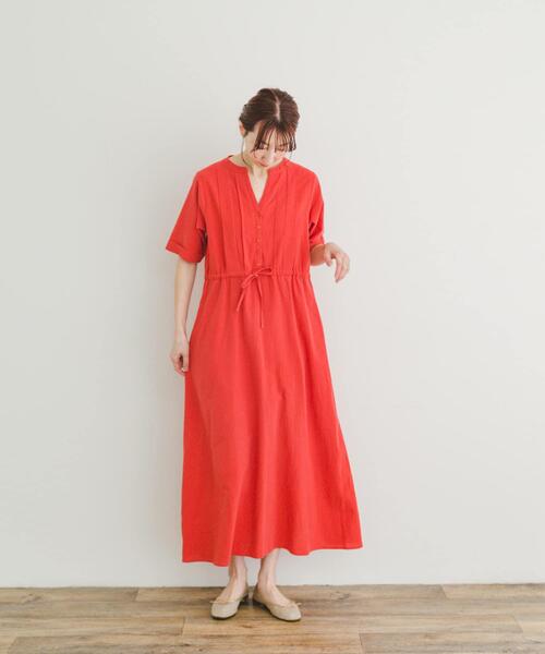 「ITEMS URBANRESEARCH」 半袖ワンピース FREE レッド レディース_画像5