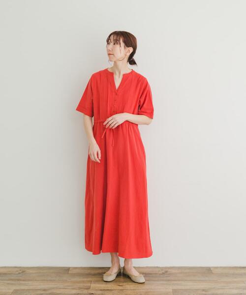 「ITEMS URBANRESEARCH」 半袖ワンピース FREE レッド レディース_画像6