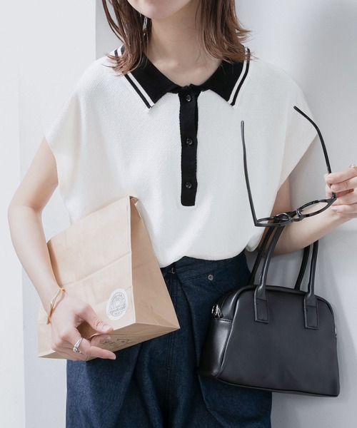 BONLECILL ポロシャツ ポロ 配色 フレンチスリーブニットポロ
