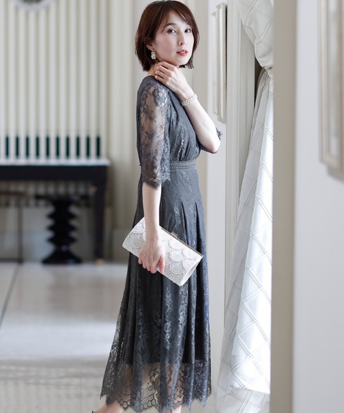 PourVous ドレス 結婚式 パーティードレス 七分袖とロング