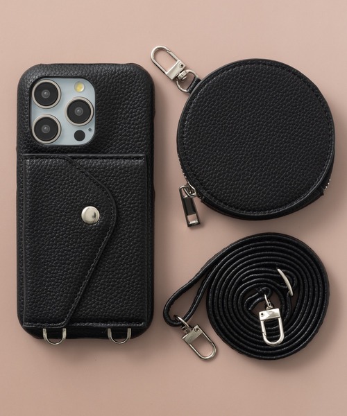 emonique スマホケース iPhoneケース カバー カード収納 ストラップ