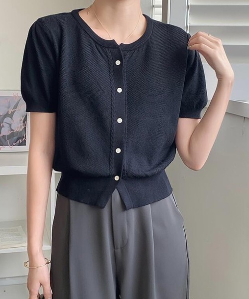 美品　大きいサイズ46 プラダ　半袖ニットカーディガン　ミドル丈　ピンク　春夏 美品 大きいサイズ46 プラダ 半袖ニットカーディガン ミドル丈