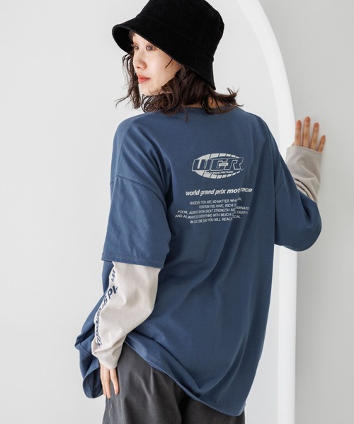 新品未使用タグ付今季niko and ... てぃらさんTシャツブルー セール】スペースグラフィックTシャツ（Tシャツ/カットソー