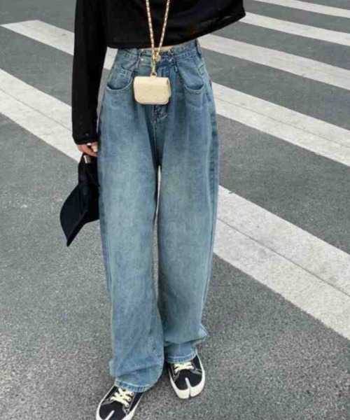 ジーンズ デニム デニムパンツ ウエストホック ハイウエスト
