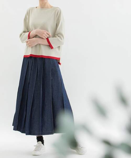 nop de nod スカート リネンコットンステッチプリーツスカート