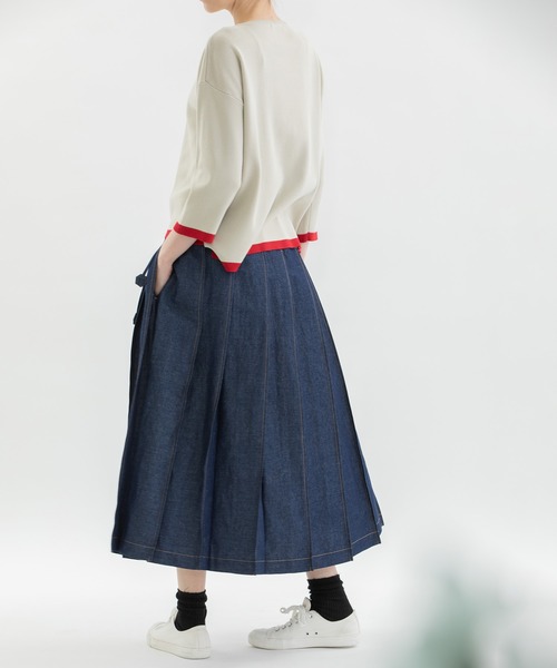 nop de nod ‧̍̊·̊ リネン混　綿麻　スカート　ストライプ　春夏 nop de nod（ノップドゥノッド）の「コットンリネンストライプ