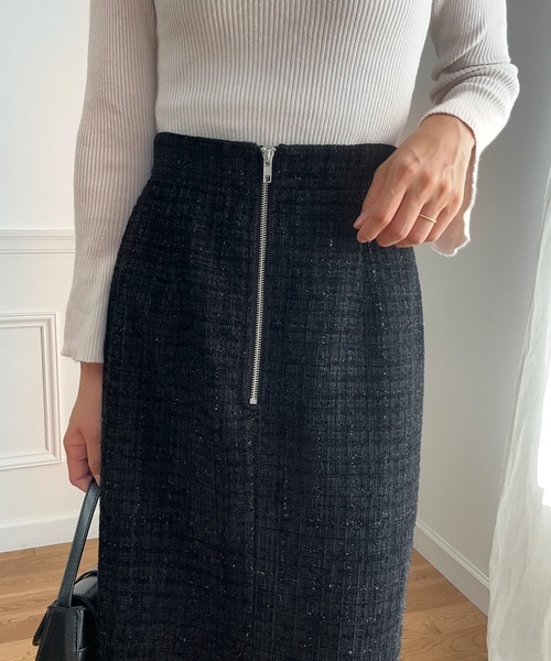 LAUIR（ラウアー） スカート ラメツイードジップアップロングスカート