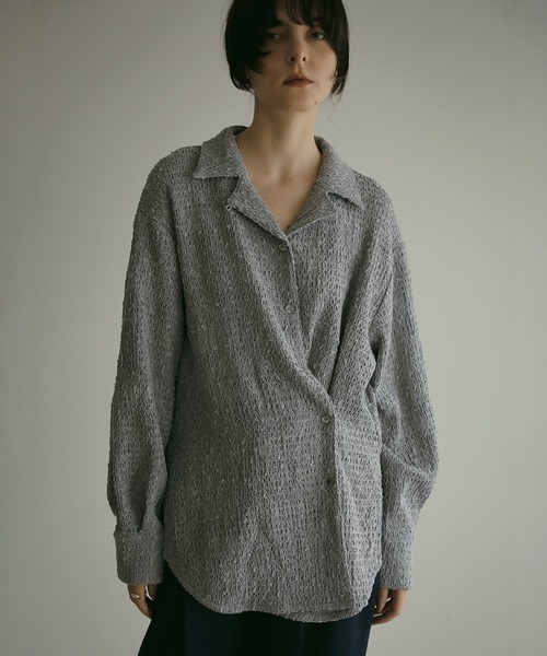 MANOF（マノフ） ブラウス シャツ SHIRRING LACE SHIRTS レディース
