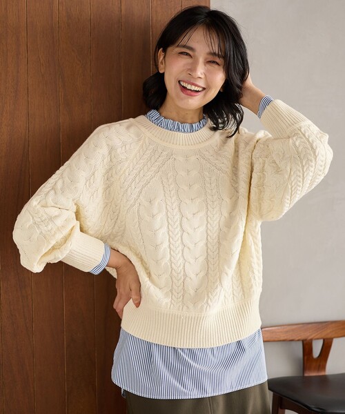 【新品未使用】ANYFAM レディースコー any FAM ニット セーター 「洗濯機可」ソフトタッチケーブル