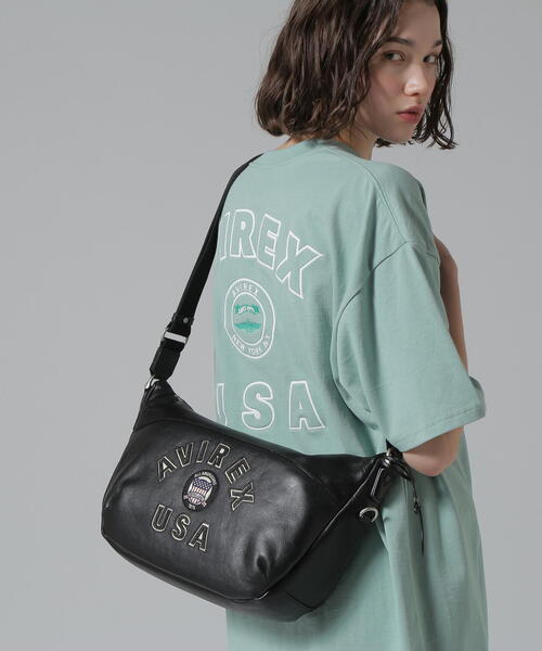 AVIREX ブラック バッグ AVIREX ショルダーバッグ VARSITY LEATHER HOBO BAG / レザー
