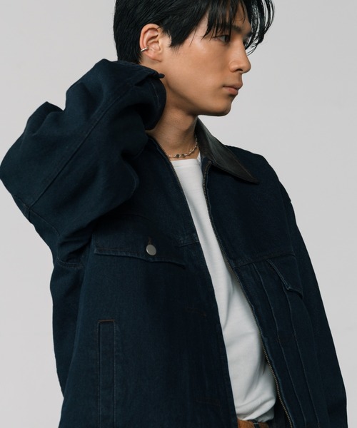 LURAKU デニムジャケット gジャン 「LURAKU」Leather Collar Zip-Up
