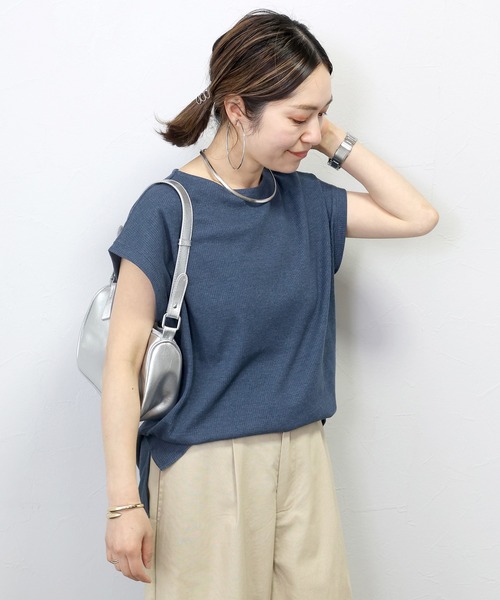 Aletta vita tシャツ ボートネックワッフルスクエアプルオーバー