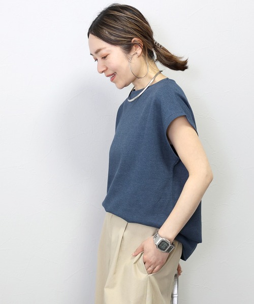 Aletta vita tシャツ ボートネックワッフルスクエアプルオーバー