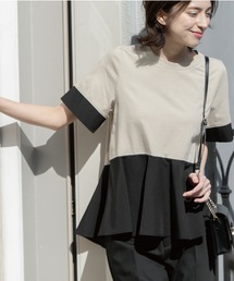 Tシャツ カットソー ペプラム 長袖 クルーネック ドッキング トップス レディース OPAQUE.CLIP tシャツ ペプラム切替ドッキングトップス「洗濯機