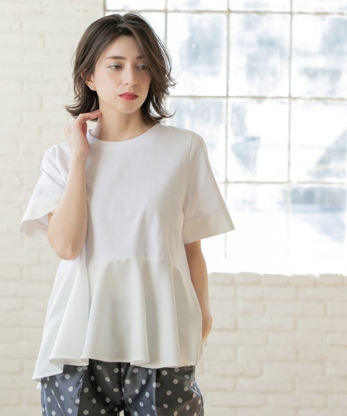 ニコ　ペプラム OPAQUE.CLIP tシャツ ペプラム切替ドッキングトップス「洗濯機