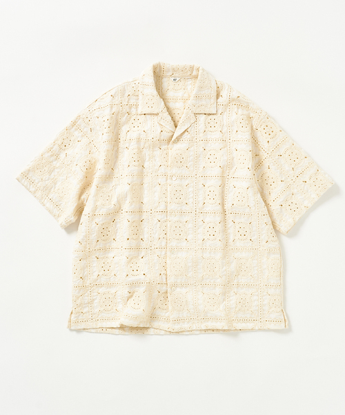 EDIFICE 刺繍半袖シャツ 417 EDIFICE シャツ スクエア エンブロイダリー メンズ