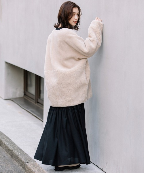 「Munich」 ノーカラーコート X-SMALL アイボリー レディース_画像4