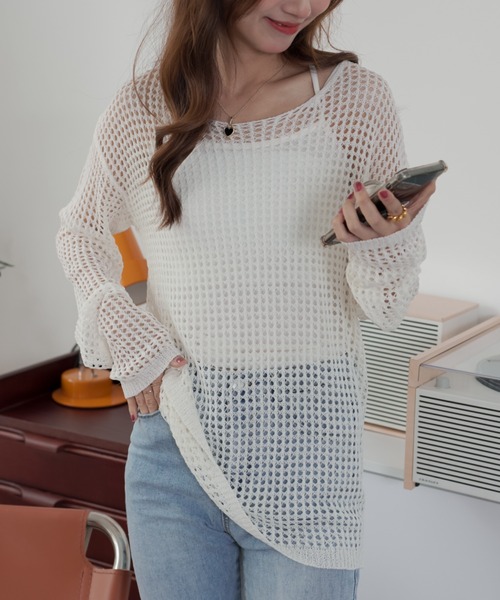 「ABITOKYO」 長袖ニット FREE アイボリー レディース_画像3