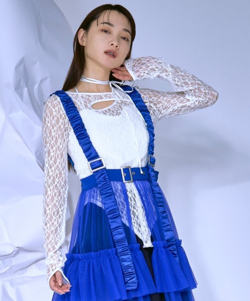 Ezick tシャツ Cut out piping レースプルオーバー レディース