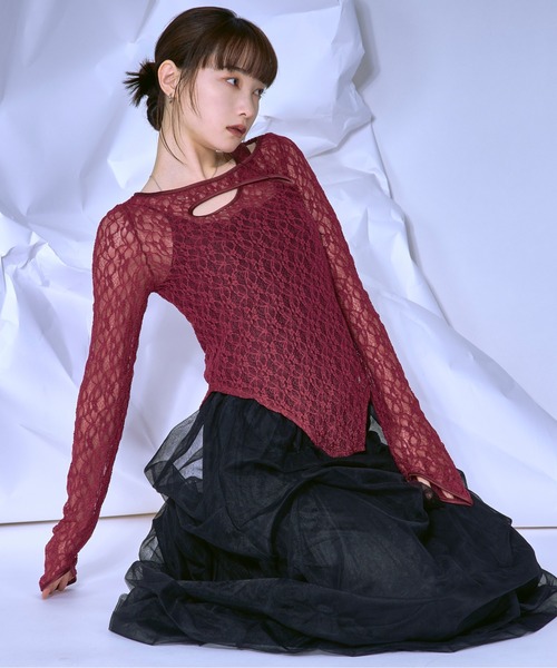 Ezick tシャツ Cut out piping レースプルオーバー レディース