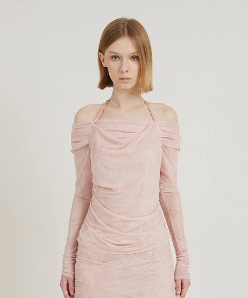 ブラウス シャツ 「Seivson」Cyber Muse Sheer Ruched Mesh Top レディース