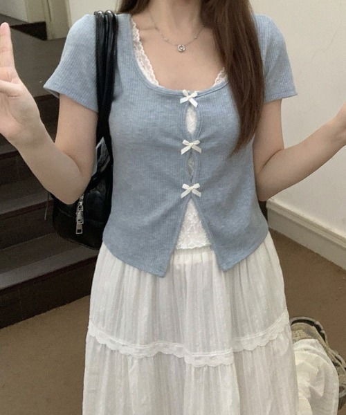 tシャツ リボン付きレイヤード風カットソー レディース | ブランド登録なし | 16