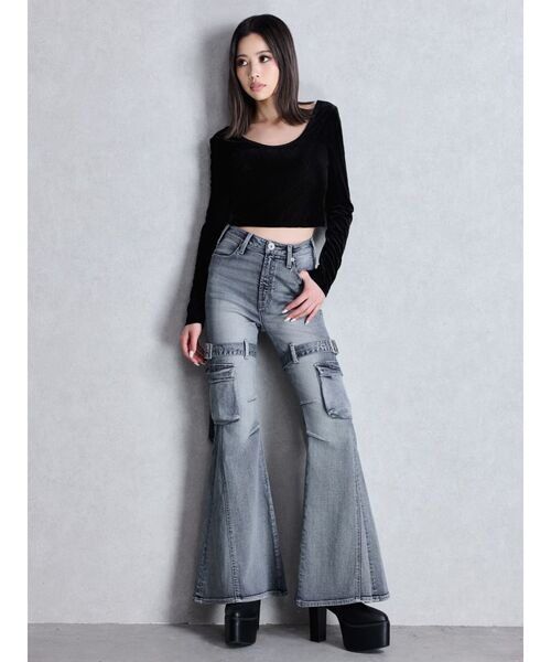 GYDA（ジェイダ） tシャツ VELOUR RIB BACK CROSS トップス レディース