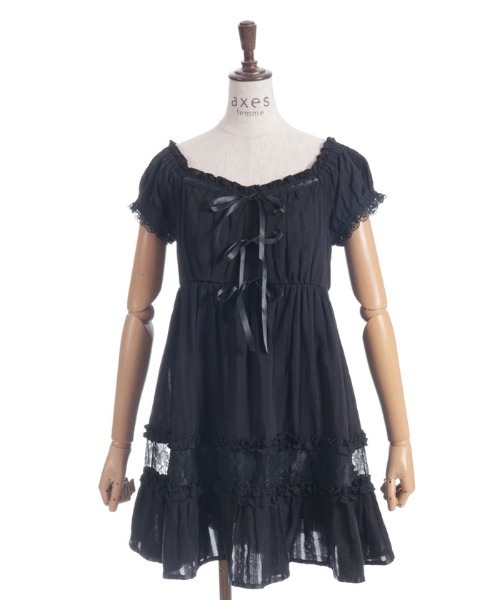 axes femme ホルターネックリボン 水玉シフォン レース付チュニック axes femme ホルターネックリボン 水玉シフォン レース付チュニック