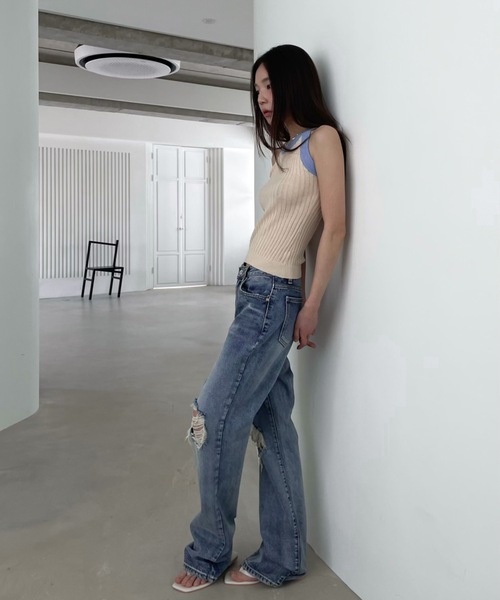 「Didot.showroom」 ダメージ加工デニムパンツ M ブルー レディース