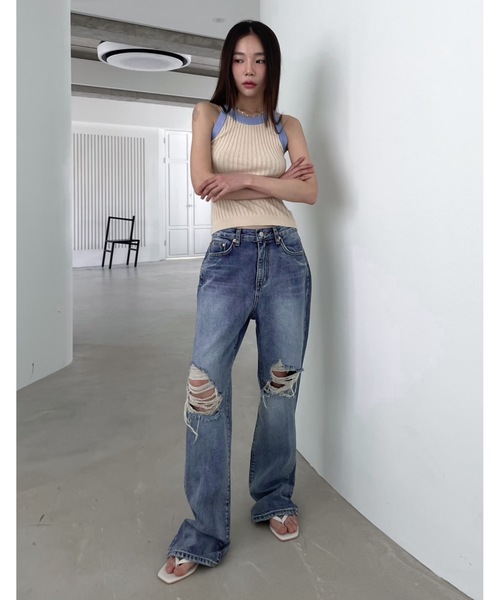 「Didot.showroom」 ダメージ加工デニムパンツ M ブルー レディース