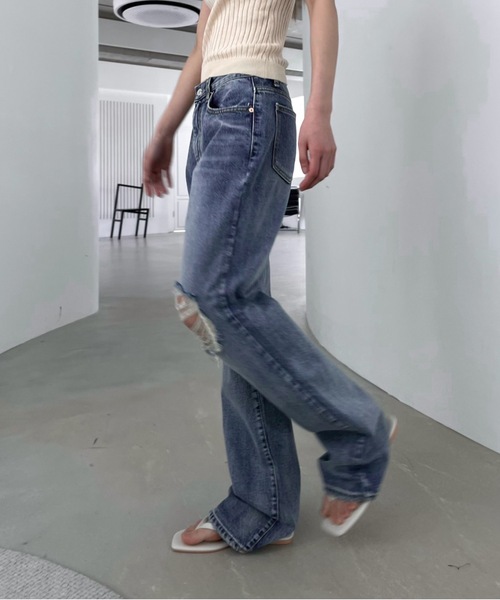 「Didot.showroom」 ダメージ加工デニムパンツ M ブルー レディース