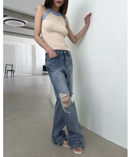 「Didot.showroom」 ダメージ加工デニムパンツ M ブルー レディース