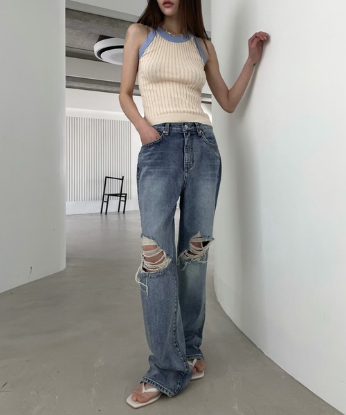 「Didot.showroom」 ダメージ加工デニムパンツ M ブルー レディース