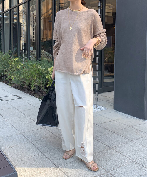 「DouDou」 ダメージ加工デニムパンツ MEDIUM ブルー レディース_画像3