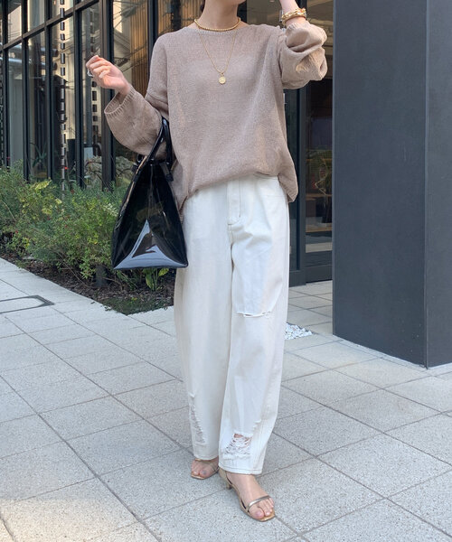 「DouDou」 ダメージ加工デニムパンツ MEDIUM ブルー レディース_画像5